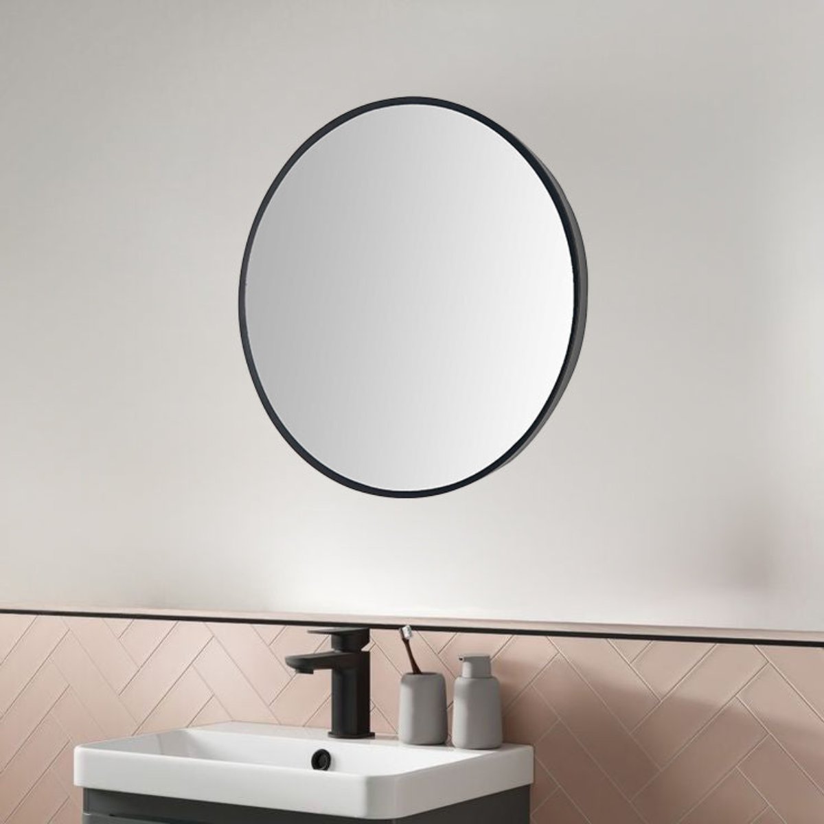 Matt Black Round Bathroom Mirror without Light Main image