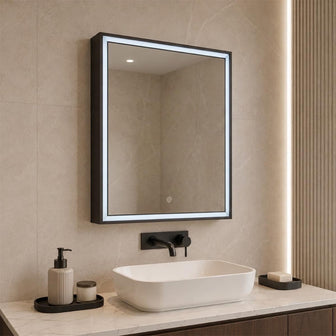 Matt Black Single Door Bathroom Mirror Cabinet with LED Light, Sensor and Shaver Socket  Main image