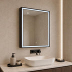 Matt Black Single Door Bathroom Mirror Cabinet with LED Light, Sensor and Shaver Socket 