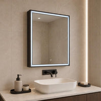 Matt Black Single Door Bathroom Mirror Cabinet with LED Light, Sensor and Shaver Socket 