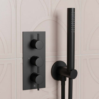 Matt Black Thermostatic Concealed 3 Outlet Shower Valve, Vertical Main image