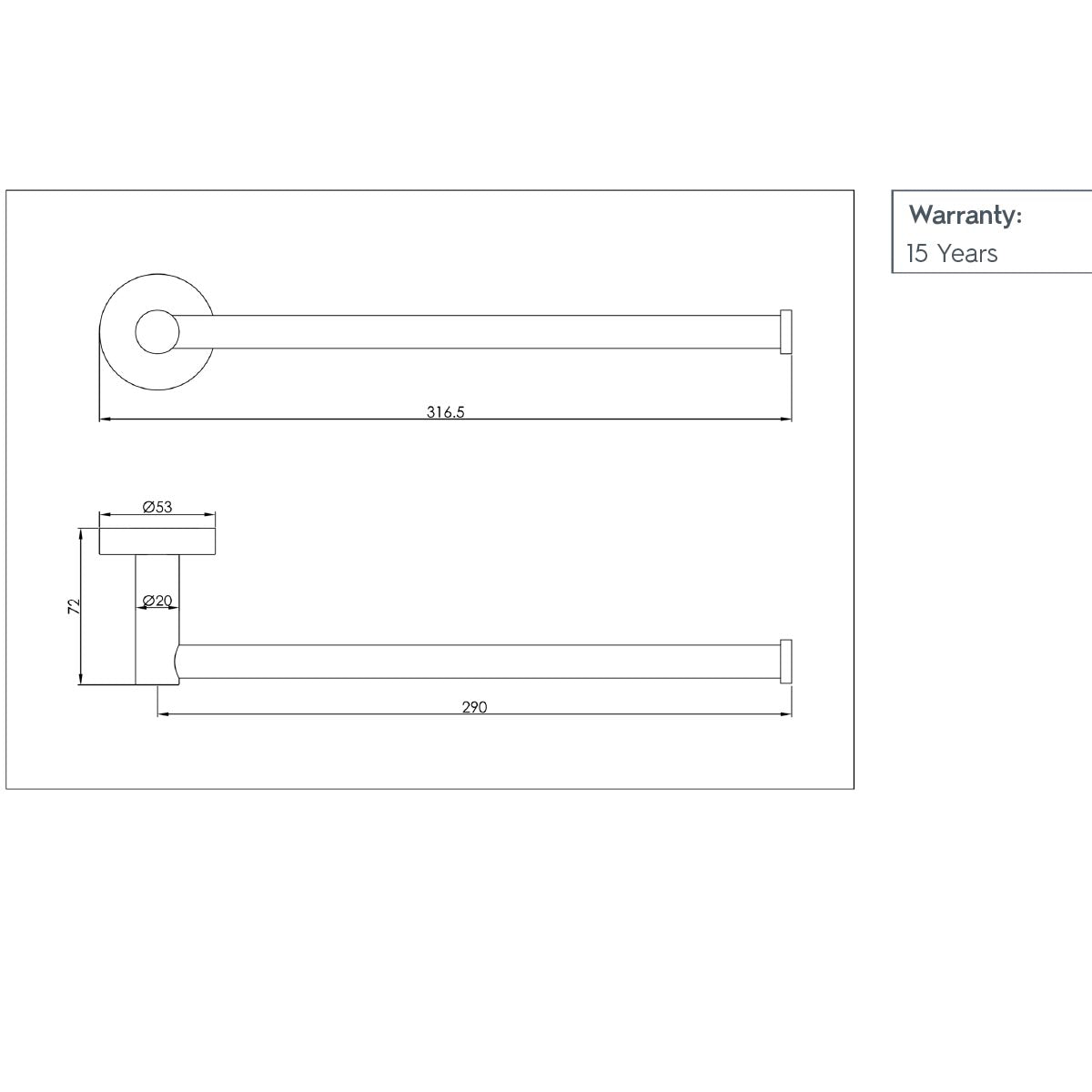 Straight Towel Bar Holder  300mm - Matt Black