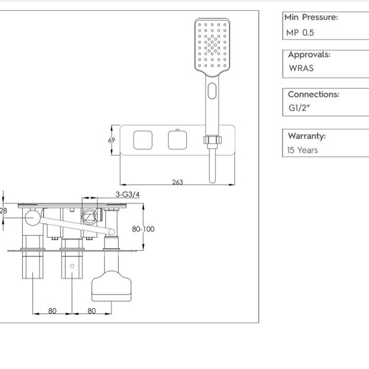 Matt black shower valve handset wall mounted