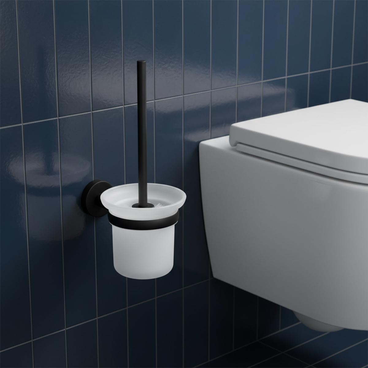 Matt black toilet brush holder with brush