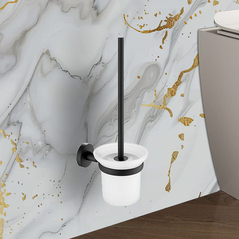 Matt black toilet brush holder with brush