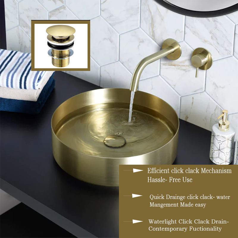 Gold Unslotted Click Clack Basin Waste - Brushed Brass