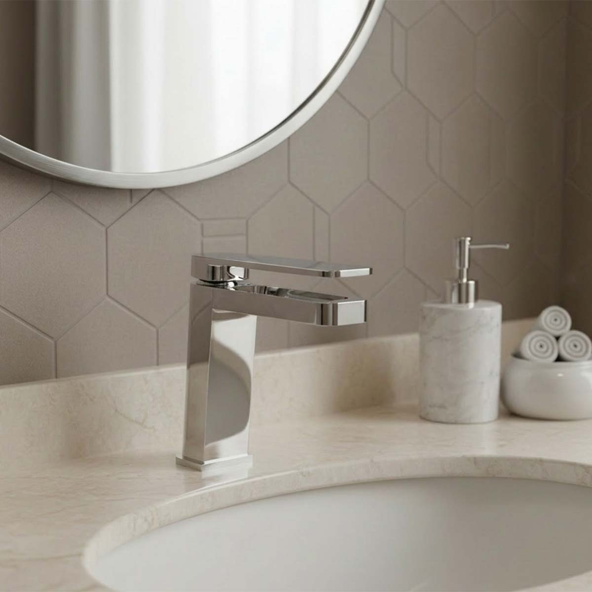 Modern Deck Mounted Single Lever Monobloc Basin Mixer Tap
