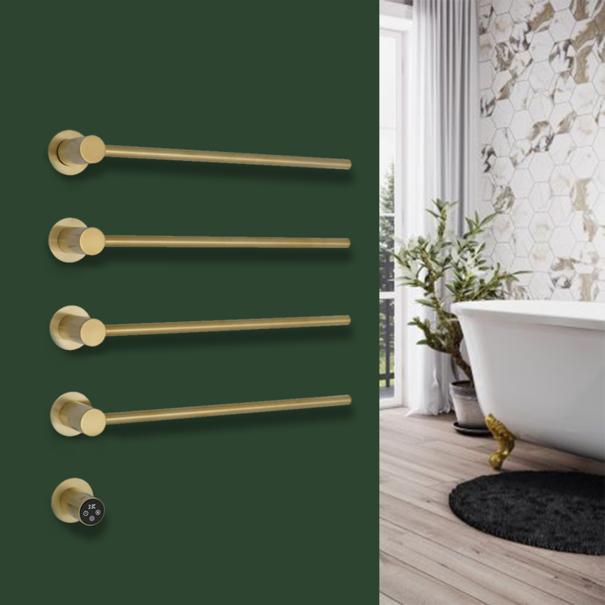 Brushed brass Open End Heated Towel Bars