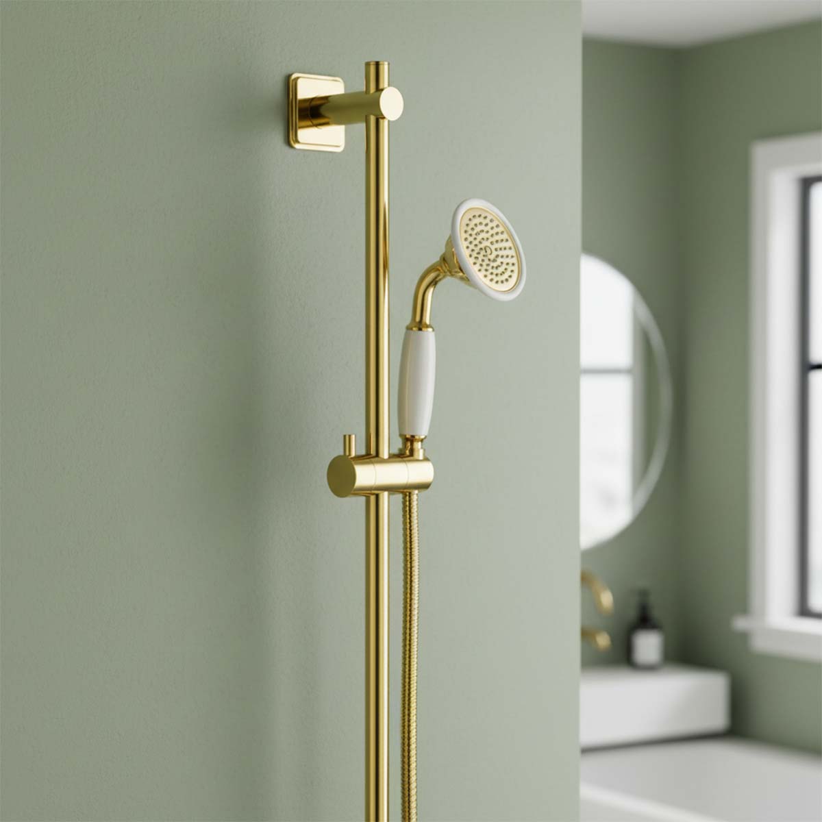 Polished Gold Shower Riser Rail Kit with Handset made of brass