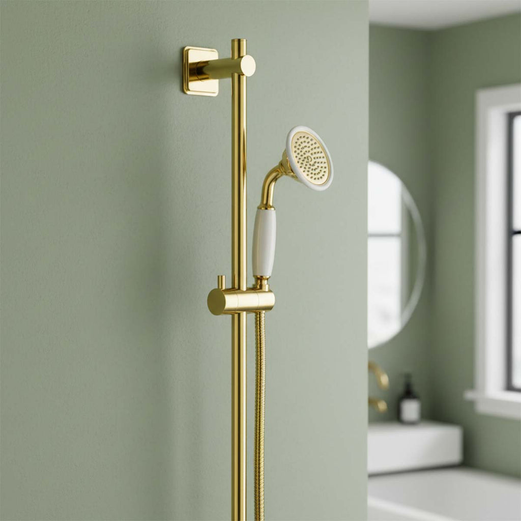 Polished Gold Shower Riser Rail Kit with Handset made of brass