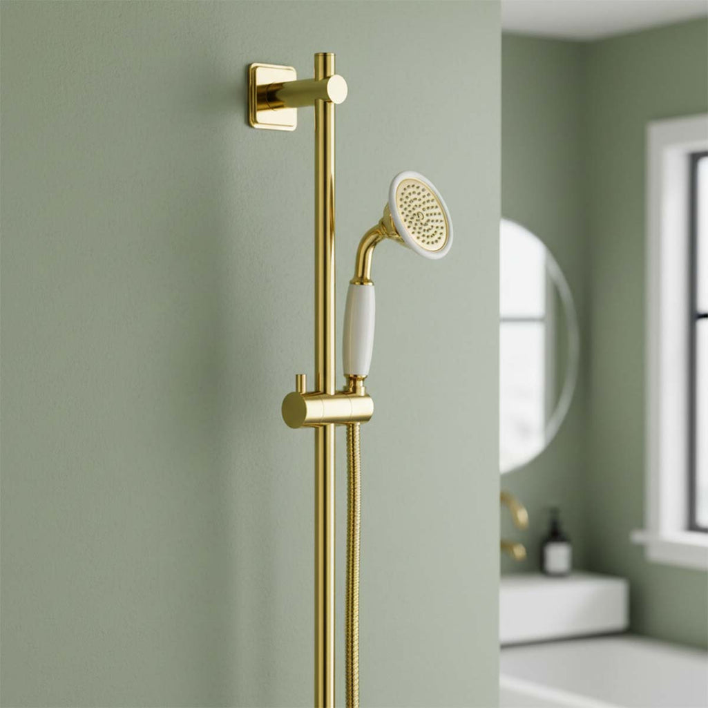 Polished Gold Shower Riser Rail Kit with Handset made of brass