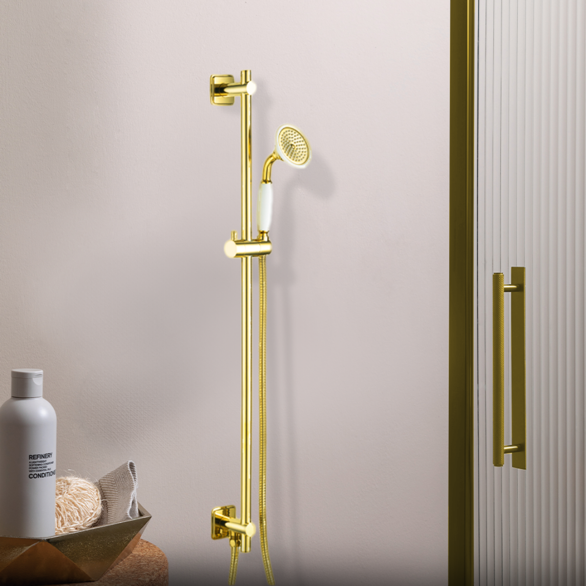 Polished Gold Shower Riser Rail Kit with Handset