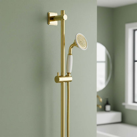 Polished Gold Shower Riser Rail Kit with Handset made of brass