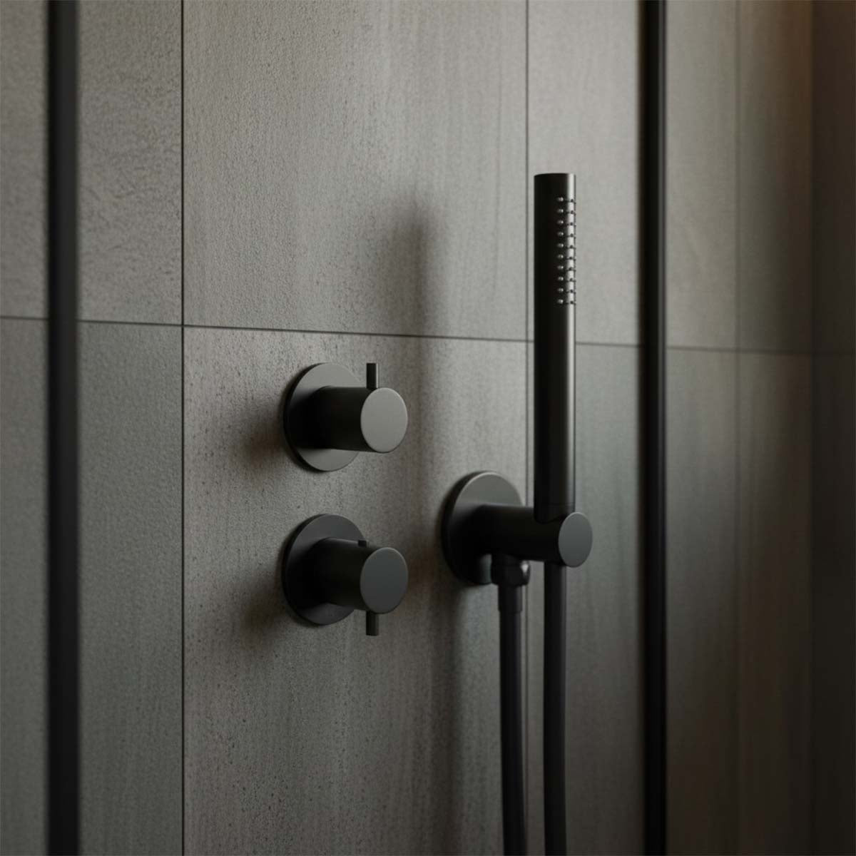 Brushed Black Thermostatic Concealed 2 Outlet Shower Valve