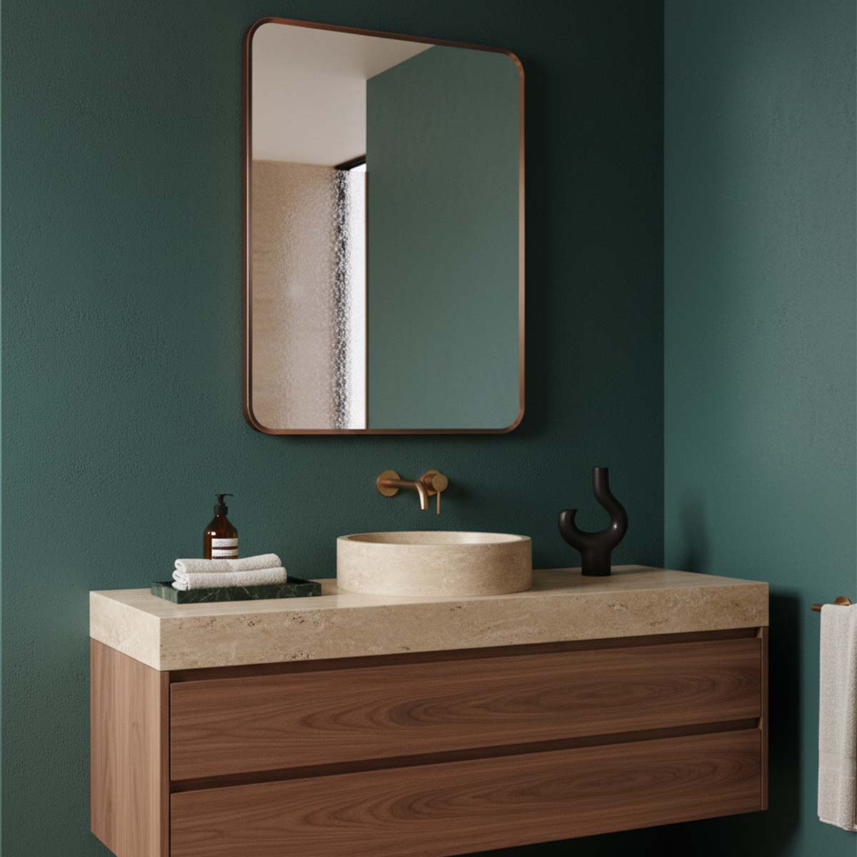 Rectangular brushed bronze bathroom mirror 