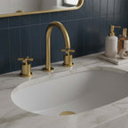 deck mounted 3 hole basin tap with crosshead handles - brushed brass  