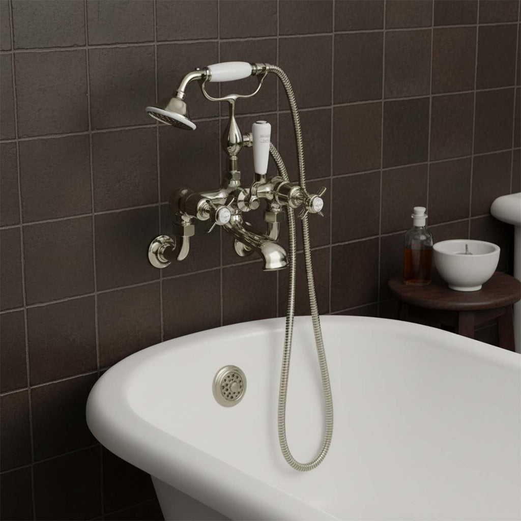 Traditional Wall Mounted Bath Shower Mixer with Shower - Nickel Finish