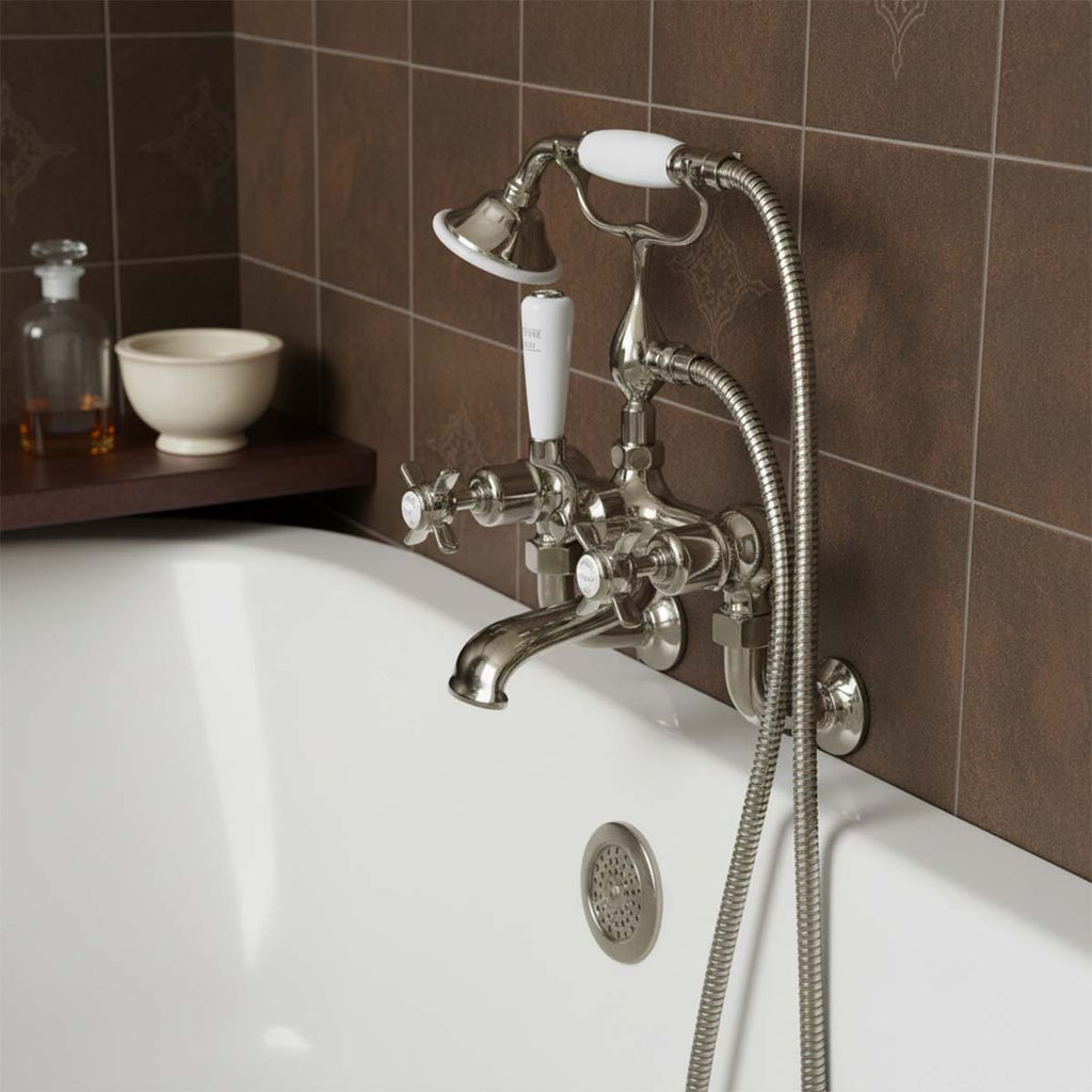 Traditional Wall Mounted Bath Shower Mixer with Shower - Nickel Finish