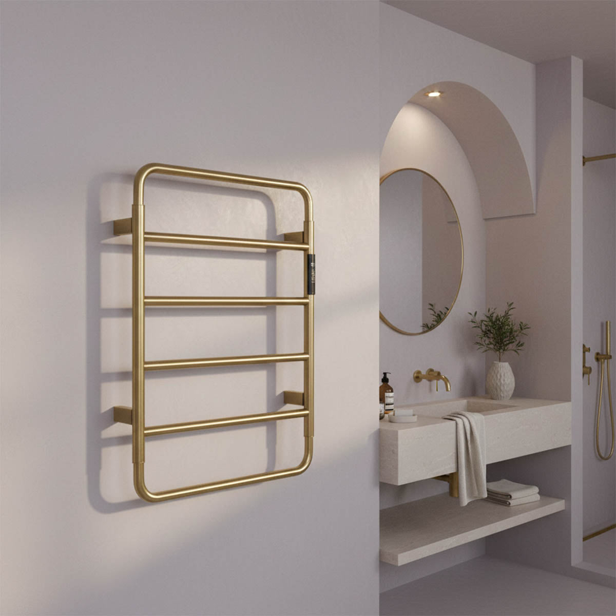 brushed brass electric heated towel rail Main image