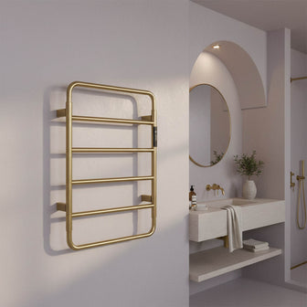 brushed brass electric heated towel rail Main image