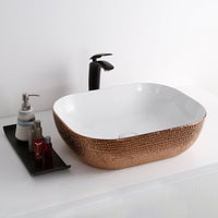 Rectangular Countertop Basin - White and Brushed Rose Gold
