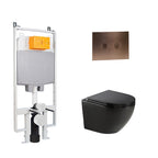  Rimless Toilet with Seat & 1.2m Slim Concealed Cistern W.C Frame and Brushed Bronze Flush Plate Set