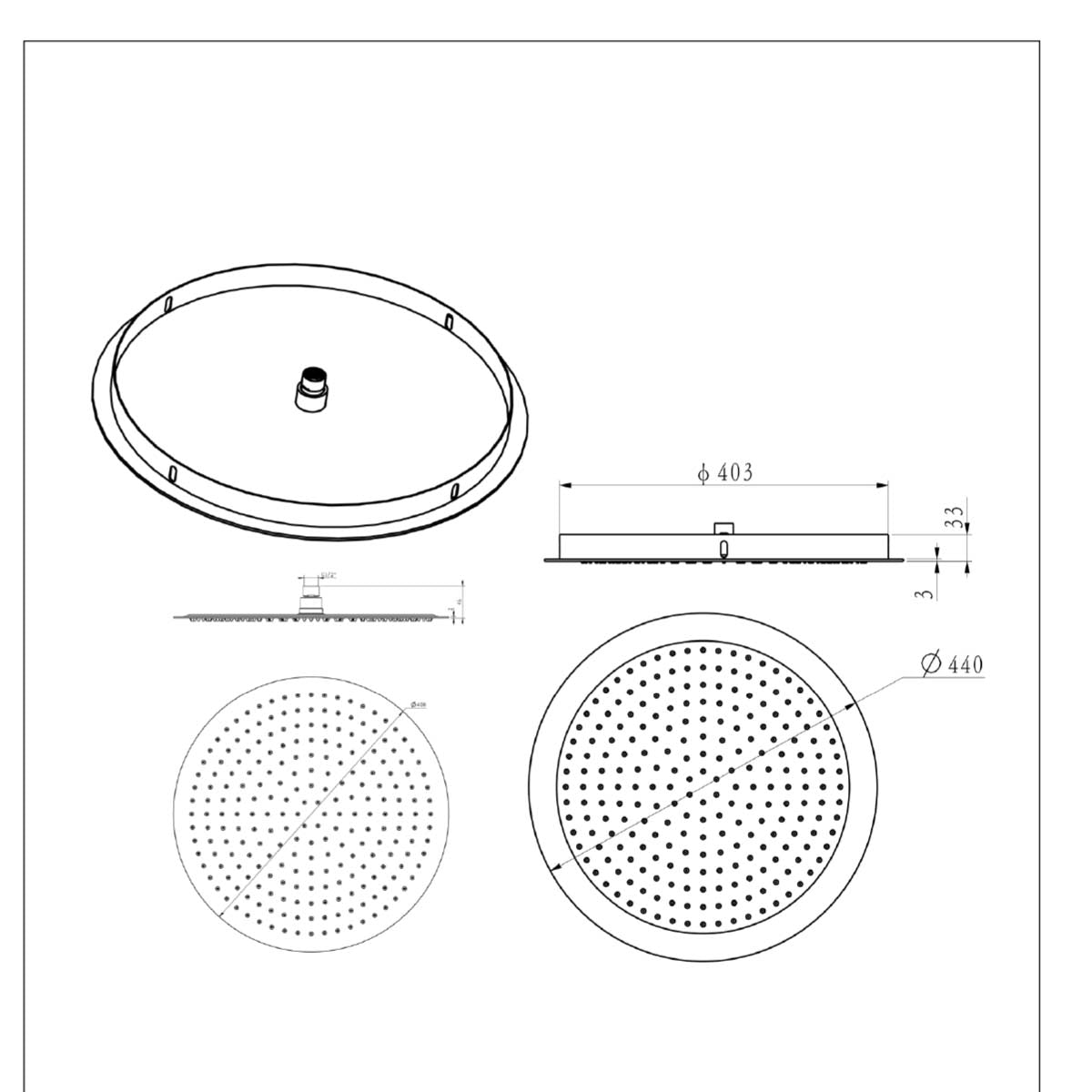 Round Ceiling Mounted Overhead Shower - Brushed Bronze 400mm