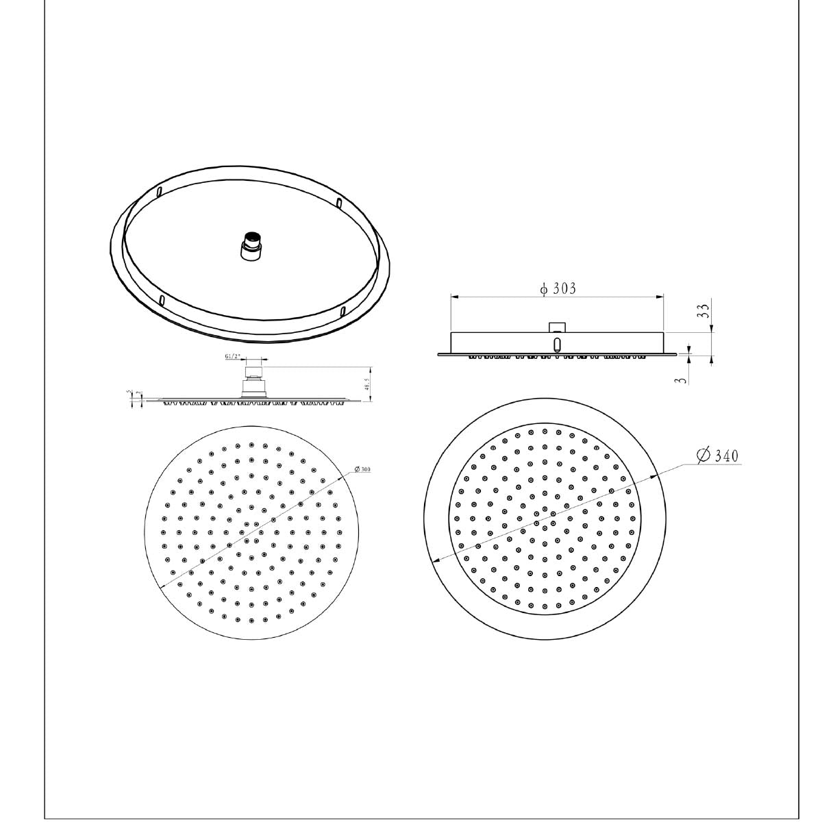 Round Ceiling Mounted Overhead Shower - Brushed Bronze 300mm