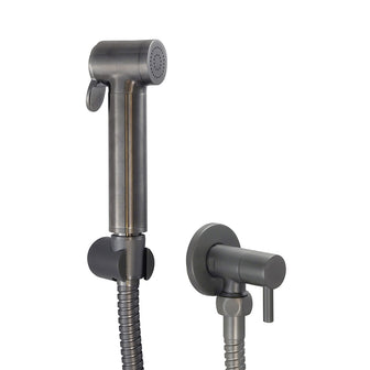 Round Douche Shower Spray Kit With Angle Valve - Brushed Black Secondary image