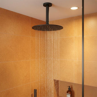 Round Fixed Shower Head 250mm With Ceiling Shower Arm 150mm - Matt Black Main image