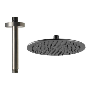 Round Shower Head 250mm With Ceiling Mounted Shower Arm - Brushed Black
