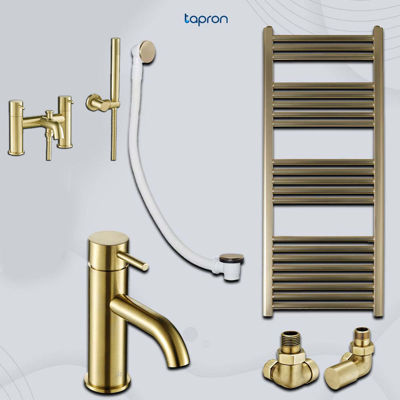 Bath Tap with Shower Kit, Bath Waste, Heated Towel Radiator, Valve and Basin Mixer Tap