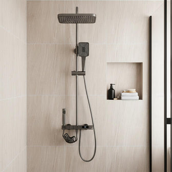Shower Mixer with Square Handset and Temperature Display - Brushed Black Main image