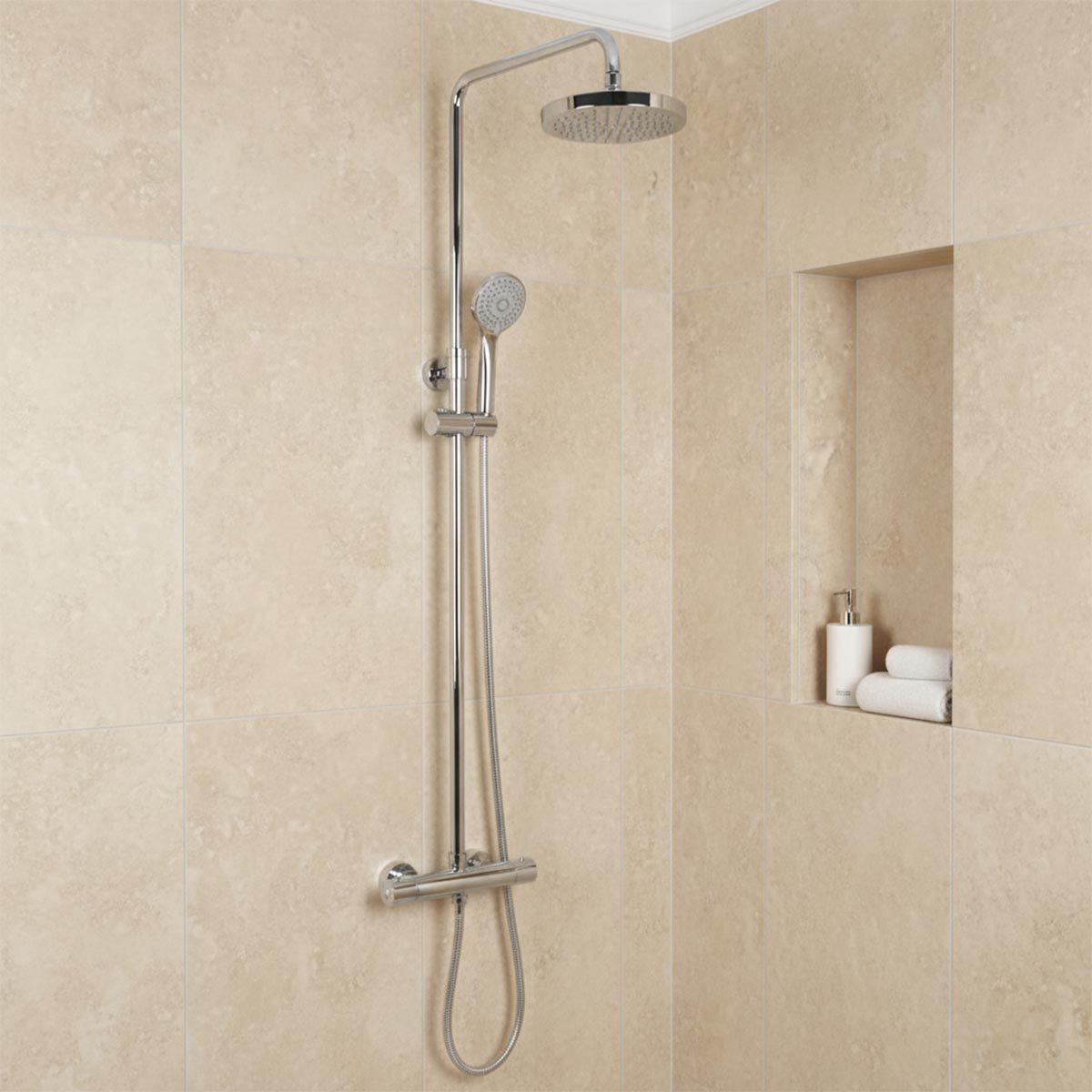 Shower Rail Kit with 2 Outlet Thermostatic Bar Shower Valve - Chrome