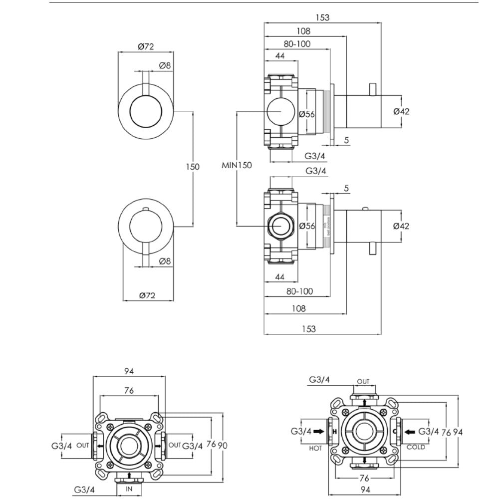 Modular Thermostatic Concealed 2 Outlet Shower Valve - Precision and Elegance