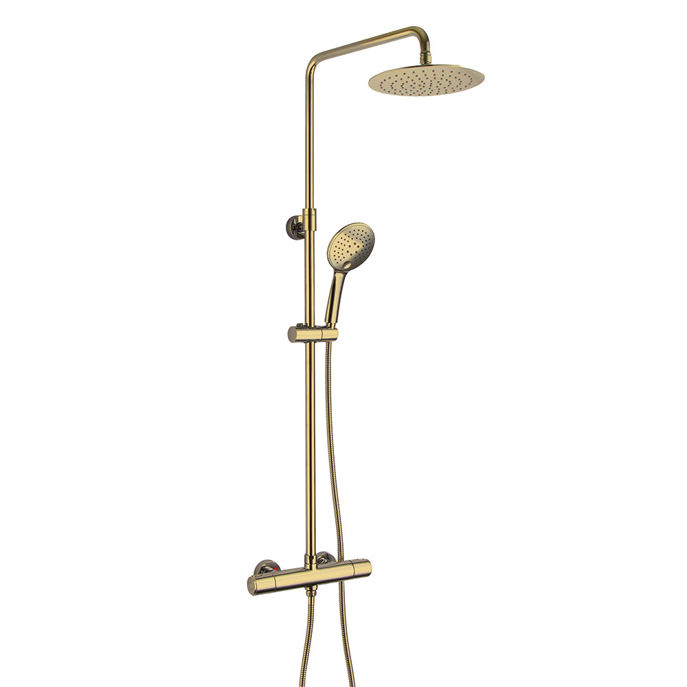 Brushed Brass Thermostatic Shower with 2 Outlets and Adjustable Riser and Kit Secondary image