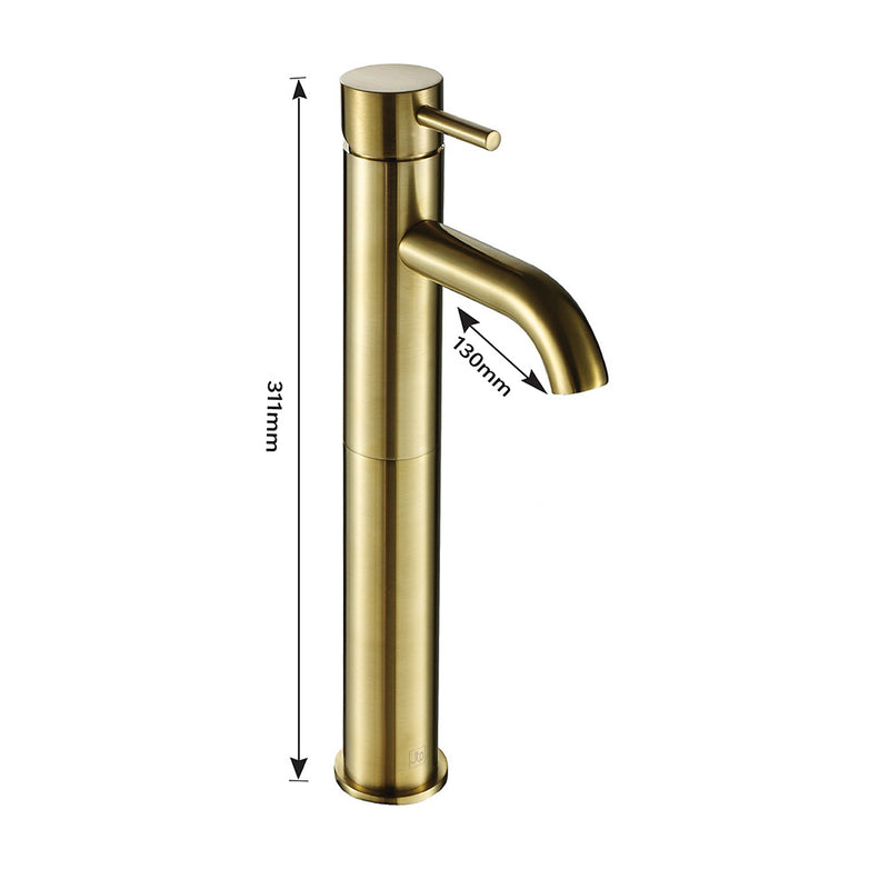 Gold Bath Shower Mixer Kit, with Slim Handset, Manual Shower Valve, Shower Waste & Tall Basin Mixer in Brushed Brass