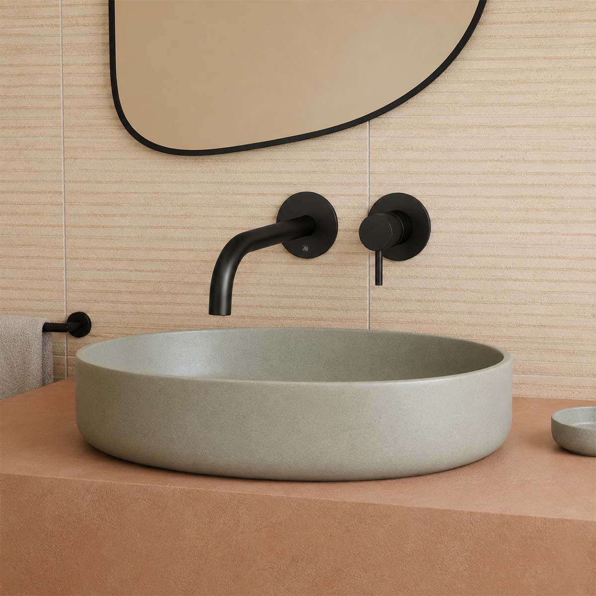 Single Lever Wall Mounted Basin Mixer with Spout 250mm - Matt Black