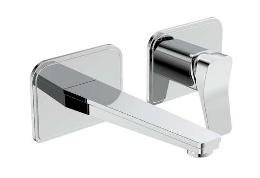 Chrome Single Lever 2 Hole Wall Mounted Basin Mixer with Backplate 1371