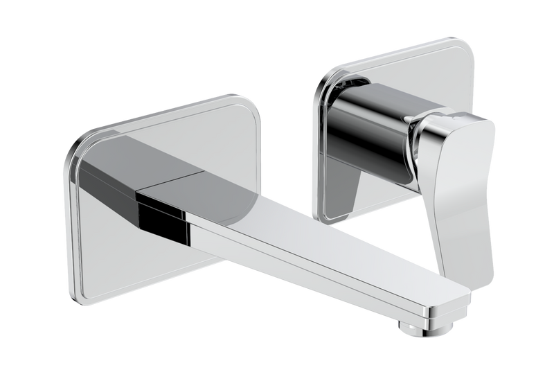 Chrome Single Lever 2 Hole Wall Mounted Basin Mixer with Backplate