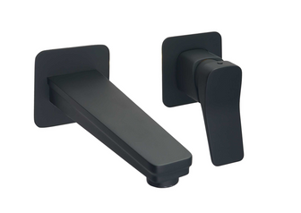 Black Wall Mounted 2 Hole Basin Tap with Single Lever Secondary image
