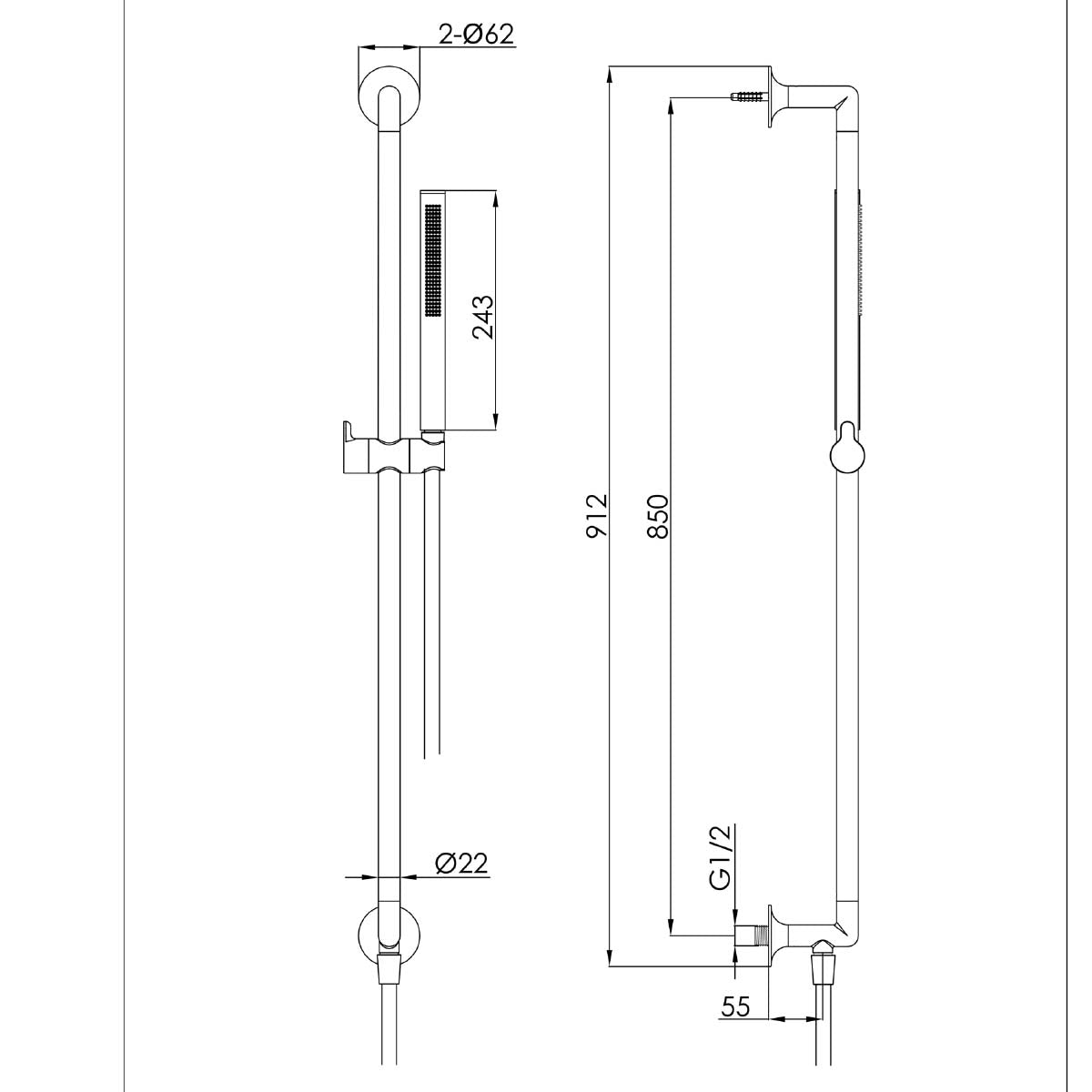 Slide Rail Shower Kit with Slim Shower Handset and Adjustable Rail