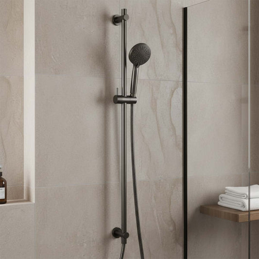 Slide Rail Shower with Round Shower Handset & Hose - Brushed Black