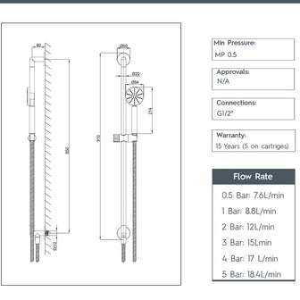 Brushed Black Slide Rail with Round Shower Handset and Bottom Outlet Secondary image