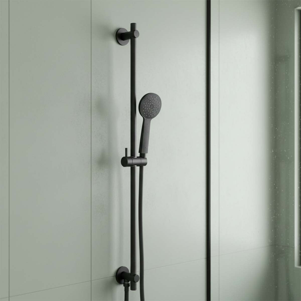 Slider Shower Rail Kit with Round Shower Handset and Hose - brushed black