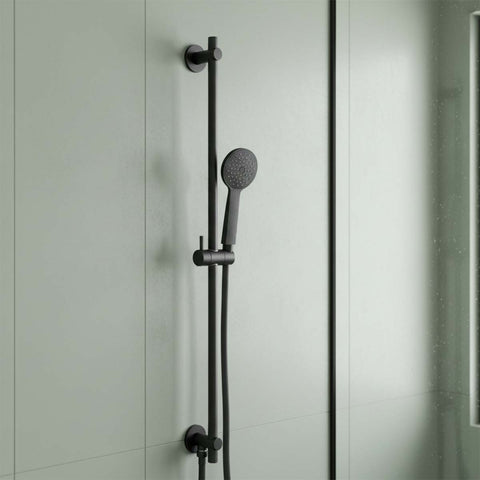 Slider Shower Rail Kit with Round Shower Handset and Hose - brushed black