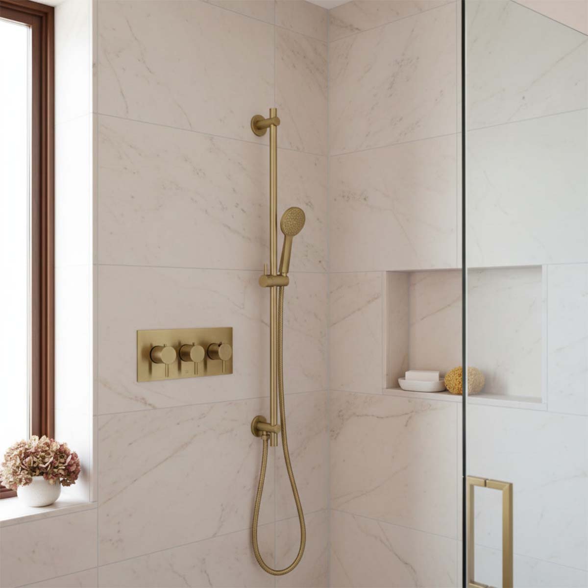 Gold Slider Shower Rail Kit Round Shower Handset and Hose