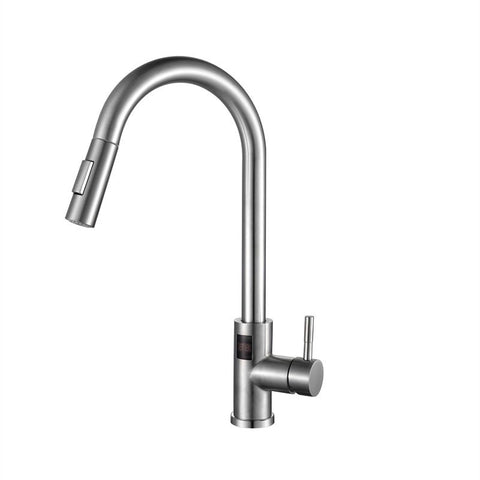 Pull Out Kitchen Tap with Digital Display - Brushed Stainless Steel