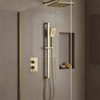 Square Brushed Brass Slide Rail Kit with Multifunction Handset