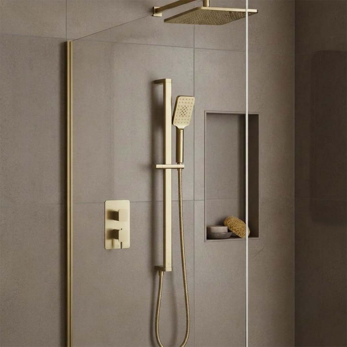 Square Brushed Brass Slide Rail Kit with Multifunction Handset